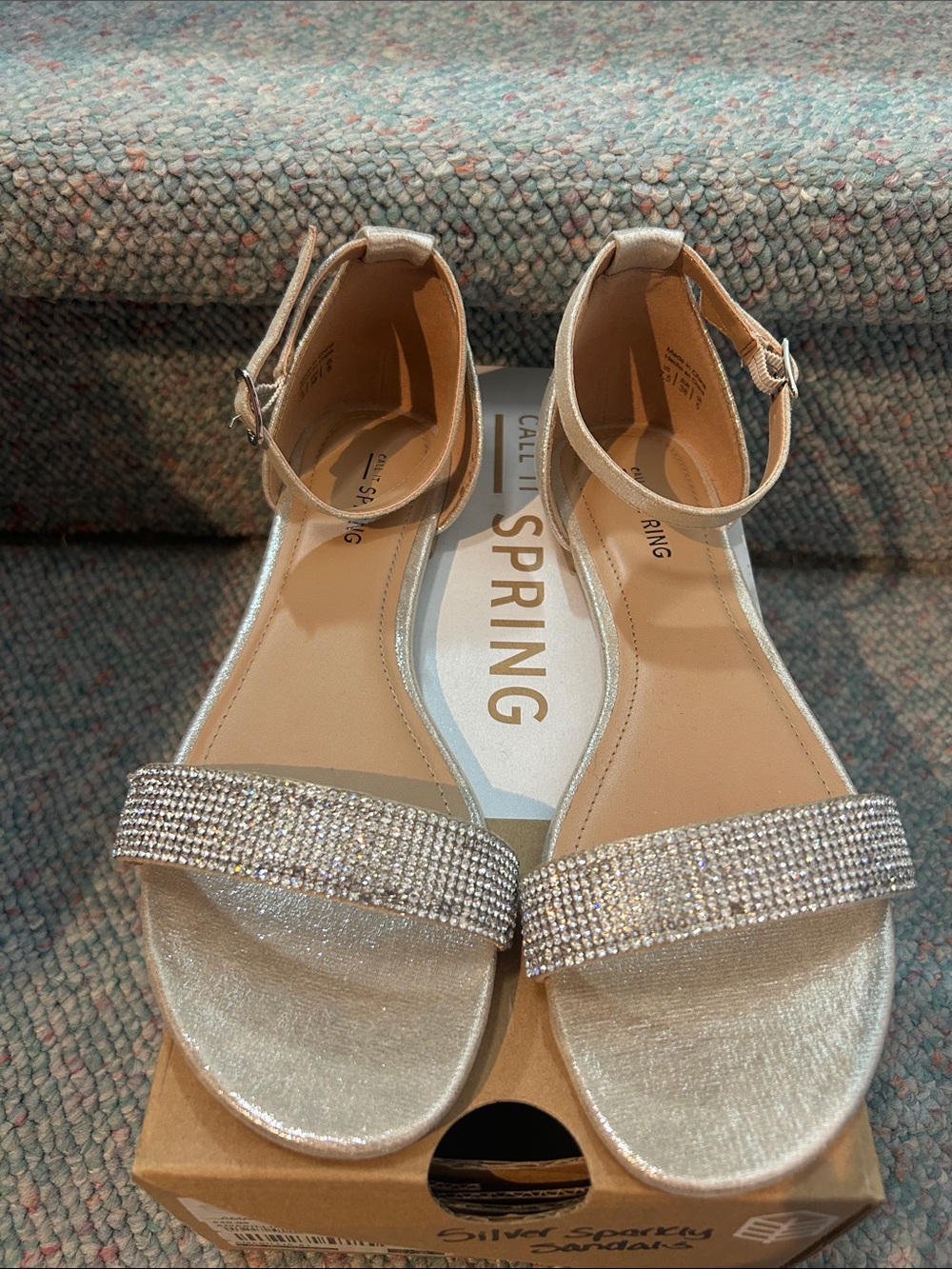 Call It Spring Silver Rhinestone Ankle-Strap Sandals - Picture 2 of 11